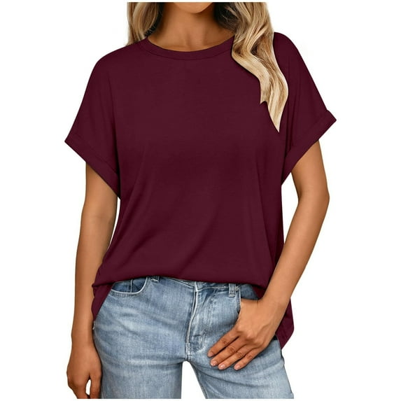 Women's Casual Basic T-Shirt Loose Fit Crewneck Short Sleeve Summer Solid Color Tee Top Comfortable Breathable Soft Fabric