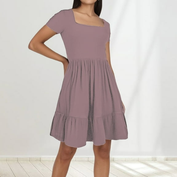 Women's Casual Beach Resort Square Neck A Line Pleated Dress Formal Evening Gown plus Size Fancy Dress for Women Summer Dresses plus Size Casual plus Size Bridesmaid Dresses with Sleeves plus Size