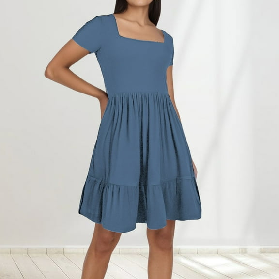 Women's Casual Beach Resort Square Neck A Line Pleated Dress Formal Evening Gown plus Size Fancy Dress for Women Summer Dresses plus Size Casual plus Size Bridesmaid Dresses with Sleeves plus Size