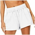 thumbnail image 1 of Women's Casual Beach Solid Color Lounge Shorts Elastic High Waist Running Shorts Drawstring Pants Workout Vacation Fashion Summer Sweat Shorts Wrinkled Pockets White XL, 1 of 6
