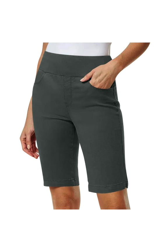 Women's Casual Bermuda Shorts Solid Color Stretch Twill Elastic Waist Hiking Shorts with Pockets for Women Summer Outdoor Sports Travel Daily, 2026 New Fashion Limited-time Offer