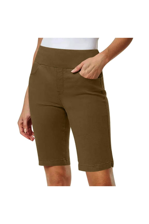 Women's Casual Bermuda Shorts Solid Color Stretch Twill Elastic Waist Hiking Shorts with Pockets for Women Summer Outdoor Sports Travel Daily, 2026 New Fashion Limited-time Offer