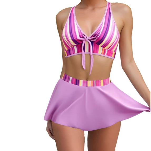 Women's Casual Bikinis Bathing Suits V Neck Padded Under Bras and Short Skirts Soft Breathable Comfortable 2 Piece Swimsuits Sets