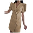 thumbnail image 1 of Women's Casual Blazer Dresses Lapel Double Breasted Puff Short Sleeve Solid Mini Dress Work Office Dresses Suit Dress, 1 of 7