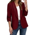 thumbnail image 1 of Women's Casual Blazer Jacket, 3/4 Sleeve Open Collar Suit Jacket with Button Closure and Front Pockets, 1 of 9
