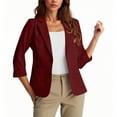 thumbnail image 1 of Women's Casual Blazer Jackets Button Down 3/4 Sleeve Lapel Ruched Blazers Fashion Business Office Overcoats (S, Wine), 1 of 4