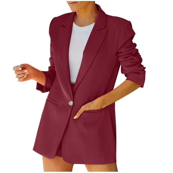 Women's Casual Blazer Jackets Long Sleeve Buttons Open Front Work Suits Vintage Short Fit Lightweight Business Blazer