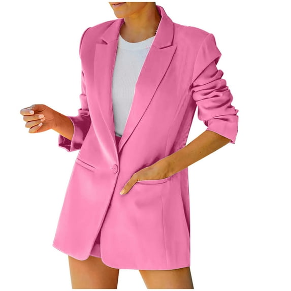 Women's Casual Blazer Jackets Long Sleeve Buttons Open Front Work Suits Vintage Short Fit Lightweight Business Blazer