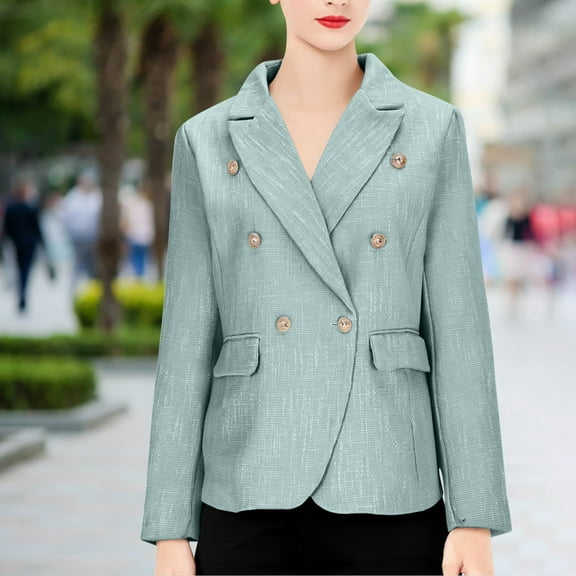 Women's Casual Blazer Solid Color Long Sleeve Open Front Lapel Pocket Lightweight Business Jacket