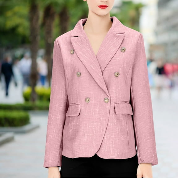 Women's Casual Blazer Solid Color Long Sleeve Open Front Lapel Pocket Lightweight Business Jacket