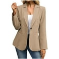 thumbnail image 1 of Women's Casual Blazers Fashion Solid Color Button Open Front Long Sleeve Suit Jackets Work Office Business Blazer Khaki XL, 1 of 7