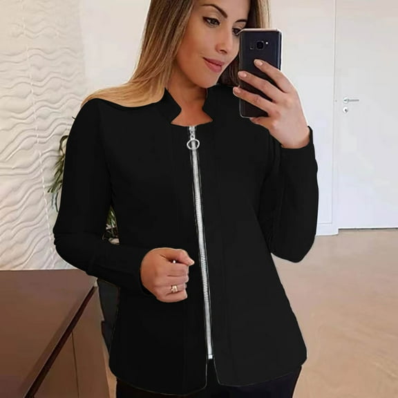 Women's Casual Blazers Long Sleeve Open Front Button Work Office Blazer Jackets with Pockets Black S