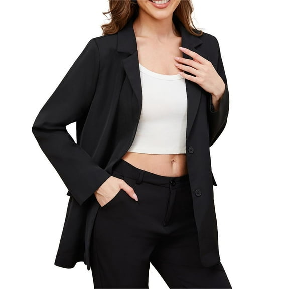 Women's Casual Relaxed Blazers Long Sleeve Open Front Button Suit Business Work Office Blazer Jackets with Pockets