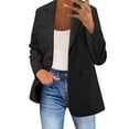 thumbnail image 1 of Women's Casual Blazers Long Sleeve Open Front Solid Business Work Office Jackets Lapel Elegant Loose Fit Coat with Pockets Z001-Black L, 1 of 7