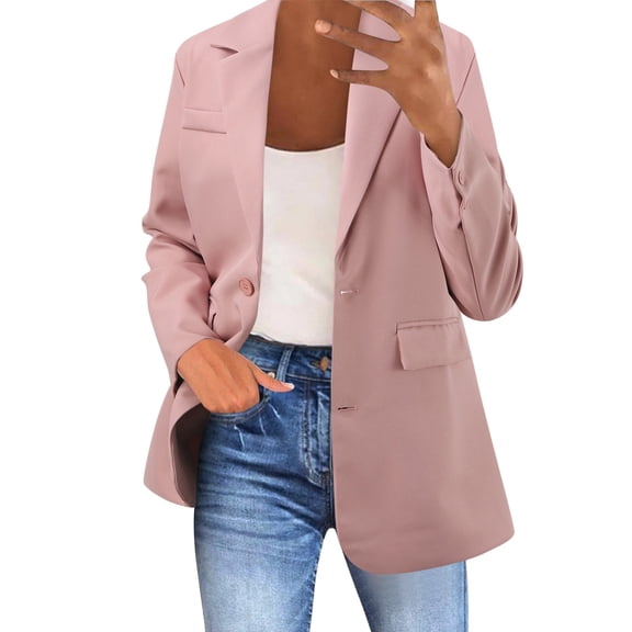 Women's Casual Blazers Long Sleeve Open Front Solid Business Work Office Jackets Lapel Elegant Loose Fit Coat with Pockets Z001-Pink M