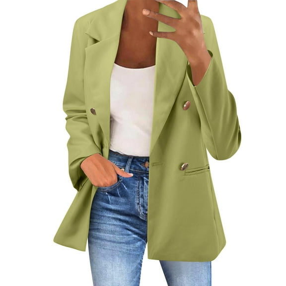 Women's Casual Blazers Long Sleeve Open Front Solid Business Work Office Jackets Lapel Elegant Loose Fit Coat with Pockets Z003-Green S