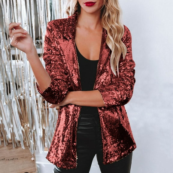 Women's Casual Blazers Vintage Long Sleeve Open Front Button Work Office Blazer Jackets with Pockets Wine XXL