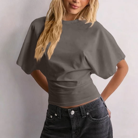 Women’s Casual Blouse JIANLAI Basic T-Shirt Cotton T-Shirt, Comfortable T-Shirt in Extra-Large Size Large Size, Lady’s Short-Sleeved Blouse S-5XL Dark Gray