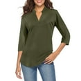 thumbnail image 1 of Women's Casual Blouse Solid Color Dovetail V Neck Autumn And Winter Fasion Women Shirt, 1 of 4
