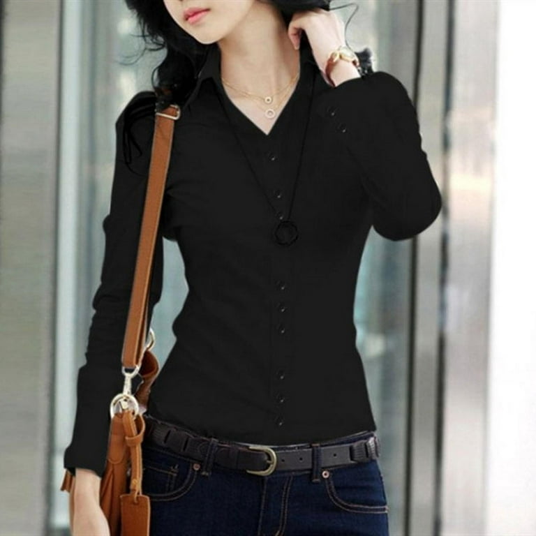 Women's Casual Blouses Career Shirt Female Long-sleeved Slim Shirt
