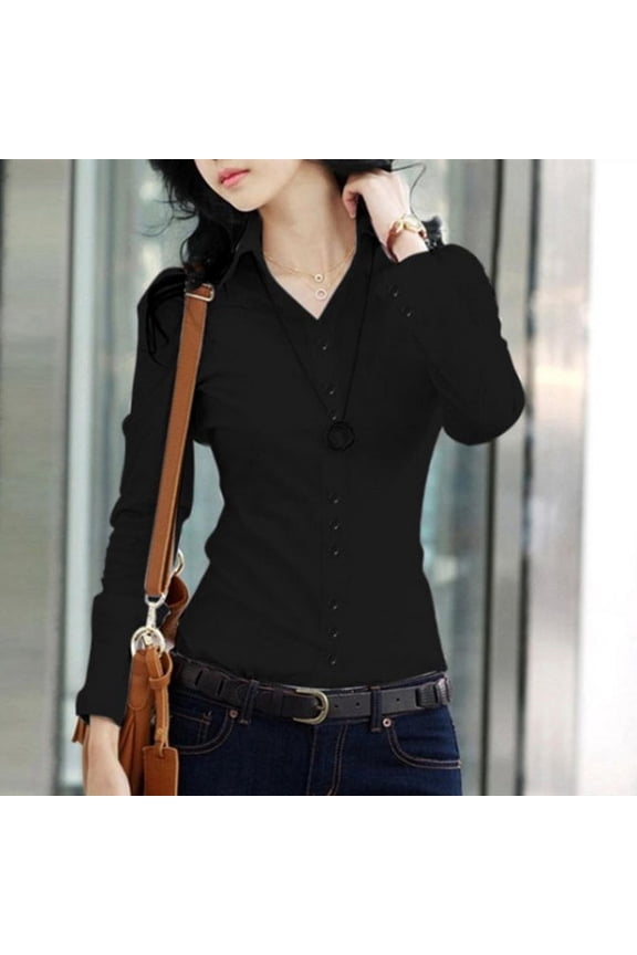 Womenâs Casual Blouses Career Shirt Female Long-sleeved Slim Shirt Formal Blouse Overalls Office OL Blouse