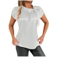 thumbnail image 1 of Women's Casual Blouses Tie Front Short Sleeve Tunic Tops Solid Color Basic Shirts Soft Comfy Summer Clothes (XL, White), 1 of 6