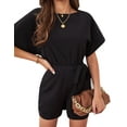 thumbnail image 1 of Women's Casual Boat Neck Rompers Loose Short Sleeve Jumpsuit High Waist Belted One Piece Playsuit Size XS-2XL, 1 of 9