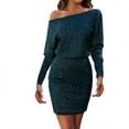 thumbnail image 1 of Women's Casual Bodycon Dress Long Sleeve One Shoulder Slim Fit Comfortable Winter Autumn Flowy Party Wear Stretchy Soft Fabric, 1 of 2