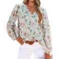 thumbnail image 1 of Women's Casual Boho Floral Print V Neck Long Sleeve Bohemine Loose Blouses Shirts Tops, 1 of 4