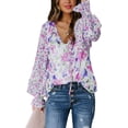 thumbnail image 1 of Women's Casual Boho Floral Print V Neck Long Sleeve Drawstring Tops Loose Blouses Button Down Shirts, 1 of 5