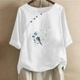 thumbnail image 1 of Women's Casual Boho Floral Printed Crewneck Tops Short Sleeve T Shirt Cotton Linen Blouses, 1 of 4