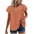 thumbnail image 1 of Women's Casual Boho Tops Lace Crew Neck Ruffle Sleeve Shirts Summer Pleated Flowy Loose Fit Cute Basic Blouses (3XL, Orange), 1 of 7