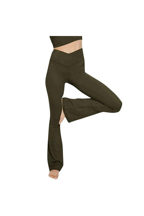 Women's Casual Bootleg Yoga Pants V Crossover High Waisted Flare Workout Pants Leggings,Flare Leggings Bootcut Bell Bottoms Yoga Pants for Women,Tummy Control Bootleg Athletic Workout Gym Yoga Pants