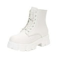 thumbnail image 1 of Women's Casual Boots Thick-Soled Mid-Heel Lace-Up Short Boots Stylish Round Toe I for Winter Outdoor Fashion White,36, 1 of 9