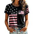 thumbnail image 1 of Women's Casual Breast Cancer Awareness T-Shirt, Pink Ribbon American Flag Graphic Tee, Women's Crew Neck Short Sleeve Printed T-Shirt for Daily Wear, October Campaign Support Black L, 1 of 2