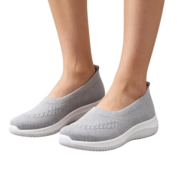 Women's Casual Breathable Knit Walking Shoes, Mesh Slip on Design with Cushion Sole and Non Slip Grip, Comfortable Sneakers for Indoor Outdoor Daily Wear