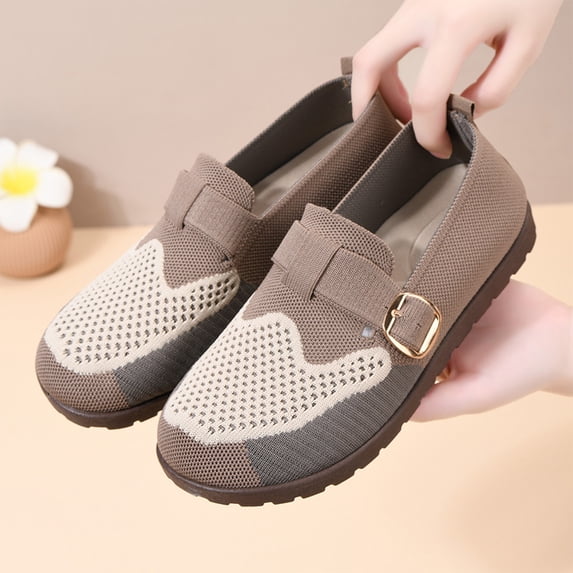 Women's Casual Breathable Mesh Walking Shoes, Fashion Soft Sole Knit Design with Lightweight Cushion Comfort, Slip on Sneakers for Daily Work Wear