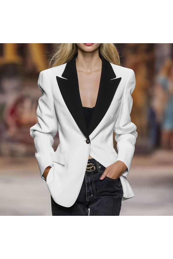 Women's Casual Business Blazers Oversized Solid Single Breasted Button Notch Lapel Blazer Suit Jackets Plus Size Open Front Long Sleeve Work Office Blazer Jacket