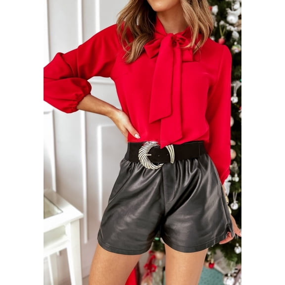 Women's Casual Business Top Long Sleeve Party Blouse Bowtie Top