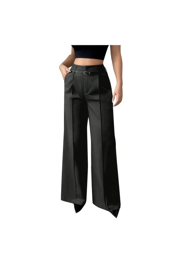 Women's Casual Business Wide Leg Pants High Waisted Button Down Straight Trousers Suit Pants with Belt