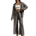 thumbnail image 1 of Women's Casual Button Down Cardigan Wide Leg Pants Suit Set Long Sleeve Loose Fit Trousers Outfit Stylish Comfortable Two Piece Ensemble lounge sets, 1 of 6