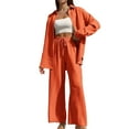 thumbnail image 1 of Women's Casual Button Down Cardigan Wide Leg Pants Suit Set Long Sleeve Loose Fit Trousers Outfit Stylish Comfortable Two Piece Ensemble pajamas set, 1 of 6