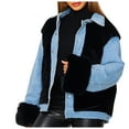 thumbnail image 1 of Women's Casual Button Down Fleece Denim Jacket Faux Fur Patchwork Shacket Outwear, 1 of 1