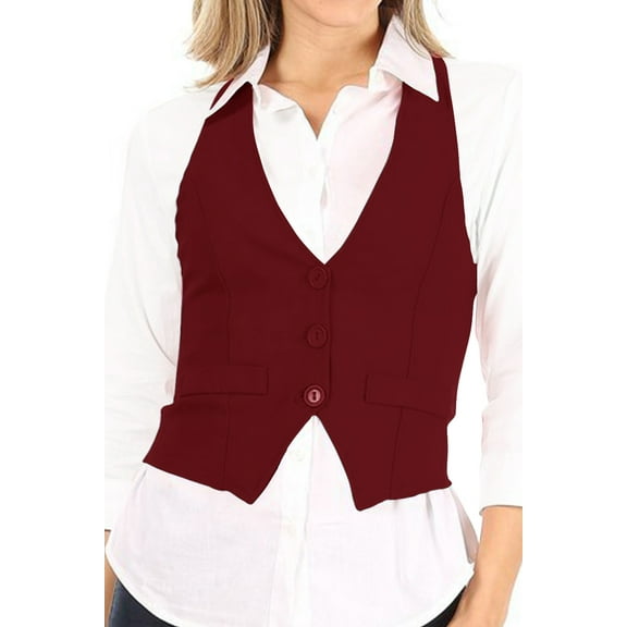 Women's Casual Button Down Racerback Belt Slim Fitted Tuxedo Suit Vest Top S-3XL