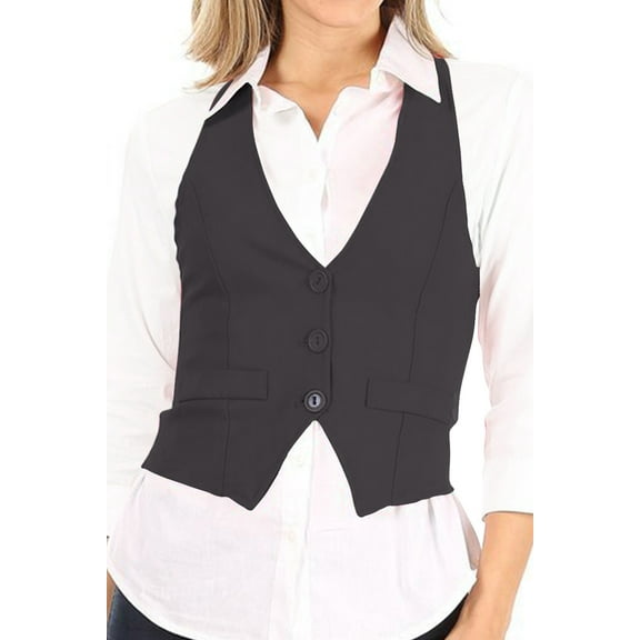 Women's Casual Button Down Racerback Belt Slim Fitted Tuxedo Suit Vest Top S-3XL