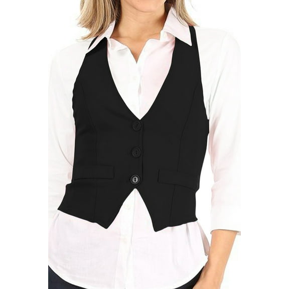 Women's Casual Button Down Racerback Belt Slim Fitted Tuxedo Suit Vest Top S-3XL