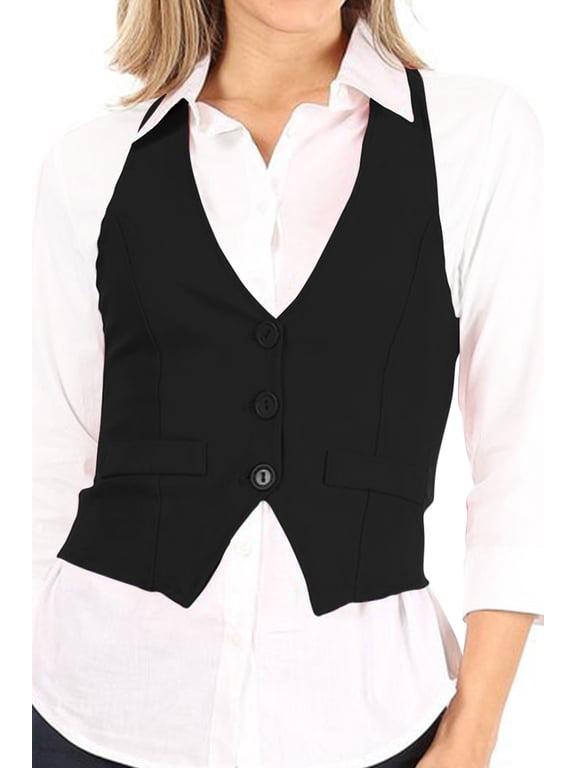 Women's Casual Button Down Racerback Belt Slim Fitted Tuxedo Suit Vest Top S-3XL
