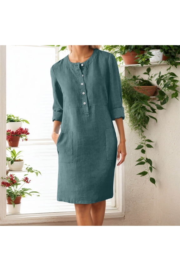 Women's Casual Button Dress With Pockets For Home And Travel Versatile Spring Summer And Autumn Surplice Dress Petite Casual Dresses for Summer Maxi Dresses Summer Ruffle Summer Dress Loose Dress for