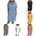 thumbnail image 1 of Women's Casual Button Dress, Solid Color Front, Mid Length Short Sleeve, Loose Everyday Comfort, 1 of 6