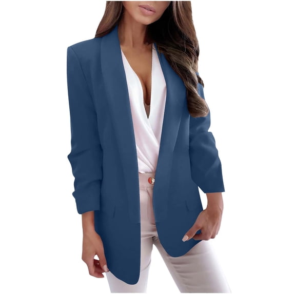 Women's Casual Button Open Front Business Blazers Lightweight Lapel Long Sleeve Suit Jacket for Work Office Daily Wear